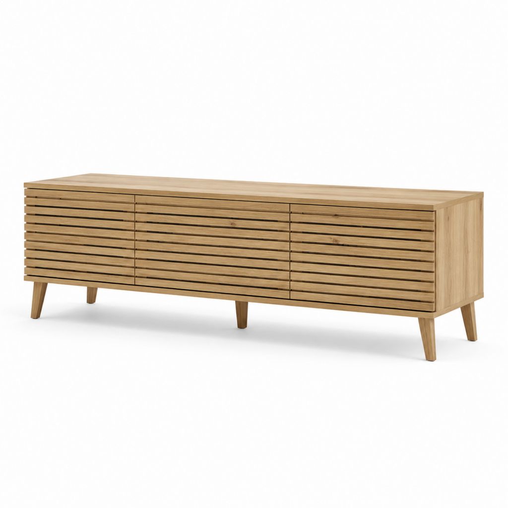 Meuble TV en chêne massif naturel à 3 portes 180 x 40 x 55 cm
