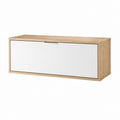 Meuble TV 120 x 40 x 40 cm chêne clair et blanc en panneaux de particules rectangulaire avec porte abattante