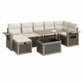 Ensemble de canapé de jardin d'angle 7 pièces gris taupe en polypropylène avec coussins beige 280 x 210 x 88 cm