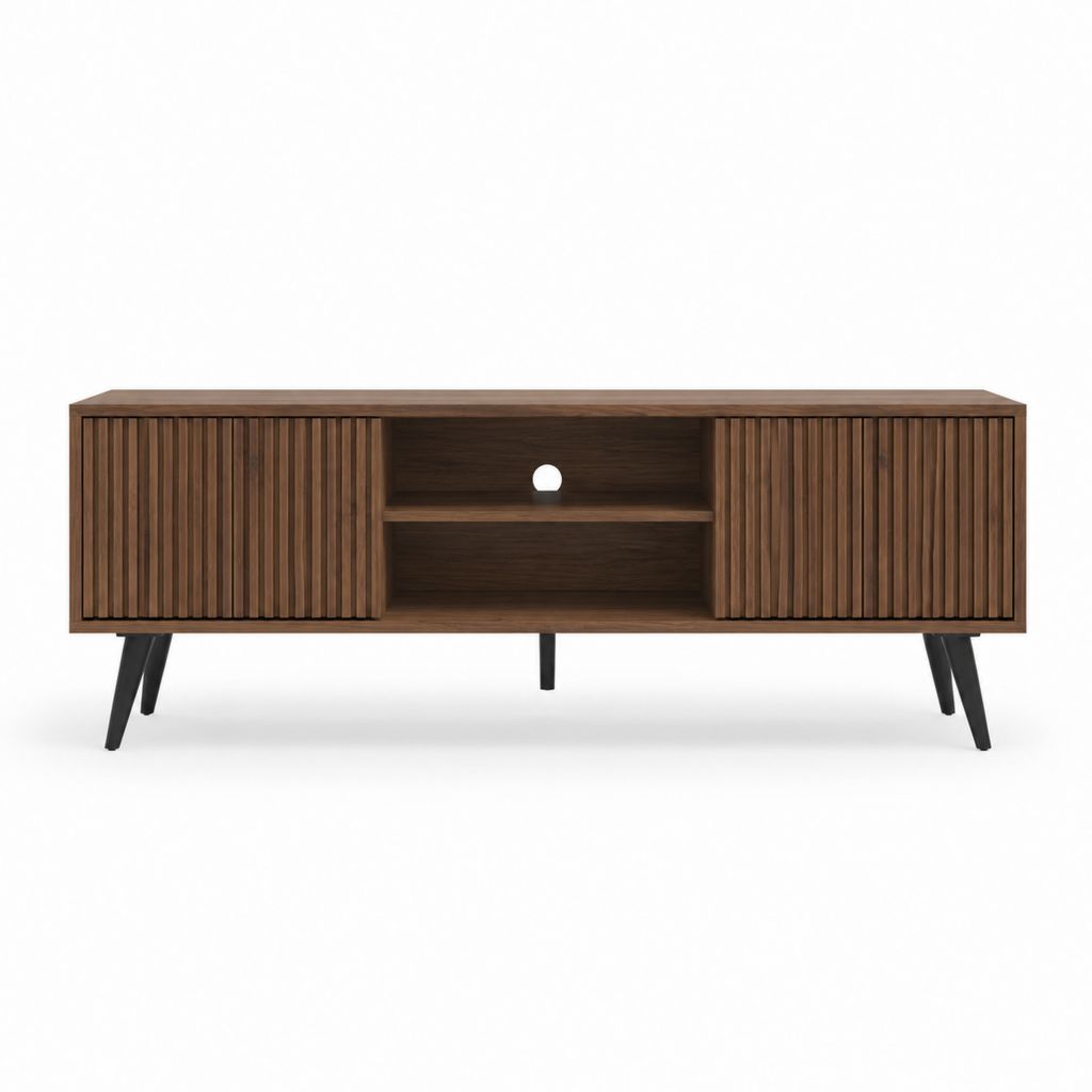 Meuble TV 2 portes noyer en panneaux MDF plaqués 180 x 40 x 65 cm