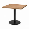 Table à manger carrée marron et noire en MDF plaqué chêne avec pied en acier 80 x 80 x 75 cm
