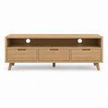 Meuble TV bas chêne clair en MDF rectangulaire 160 x 40 x 50 cm avec 3 tiroirs