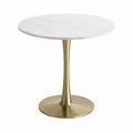 Table à manger ronde blanche effet marbre en céramique et acier inoxydable doré Ø 80 cm x H 75 cm