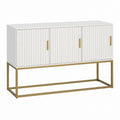 Buffet console rectangulaire blanc et doré en panneaux MDF et acier 120 x 40 x 80 cm