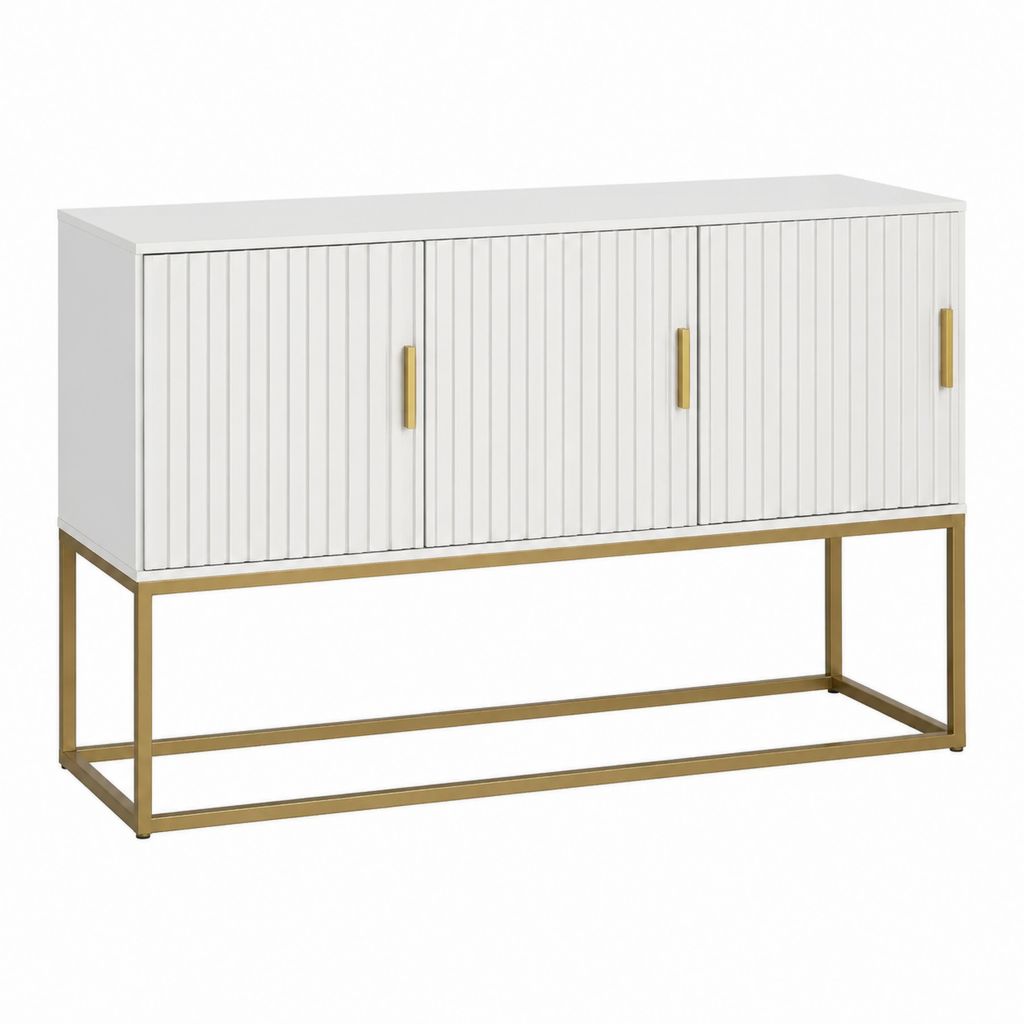 Buffet console rectangulaire blanc et doré en panneaux MDF et acier 120 x 40 x 80 cm