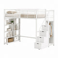 Lit mezzanine 90 x 190 cm blanc rectangulaire en acier et panneaux MDF avec escalier rangement étagère et penderie