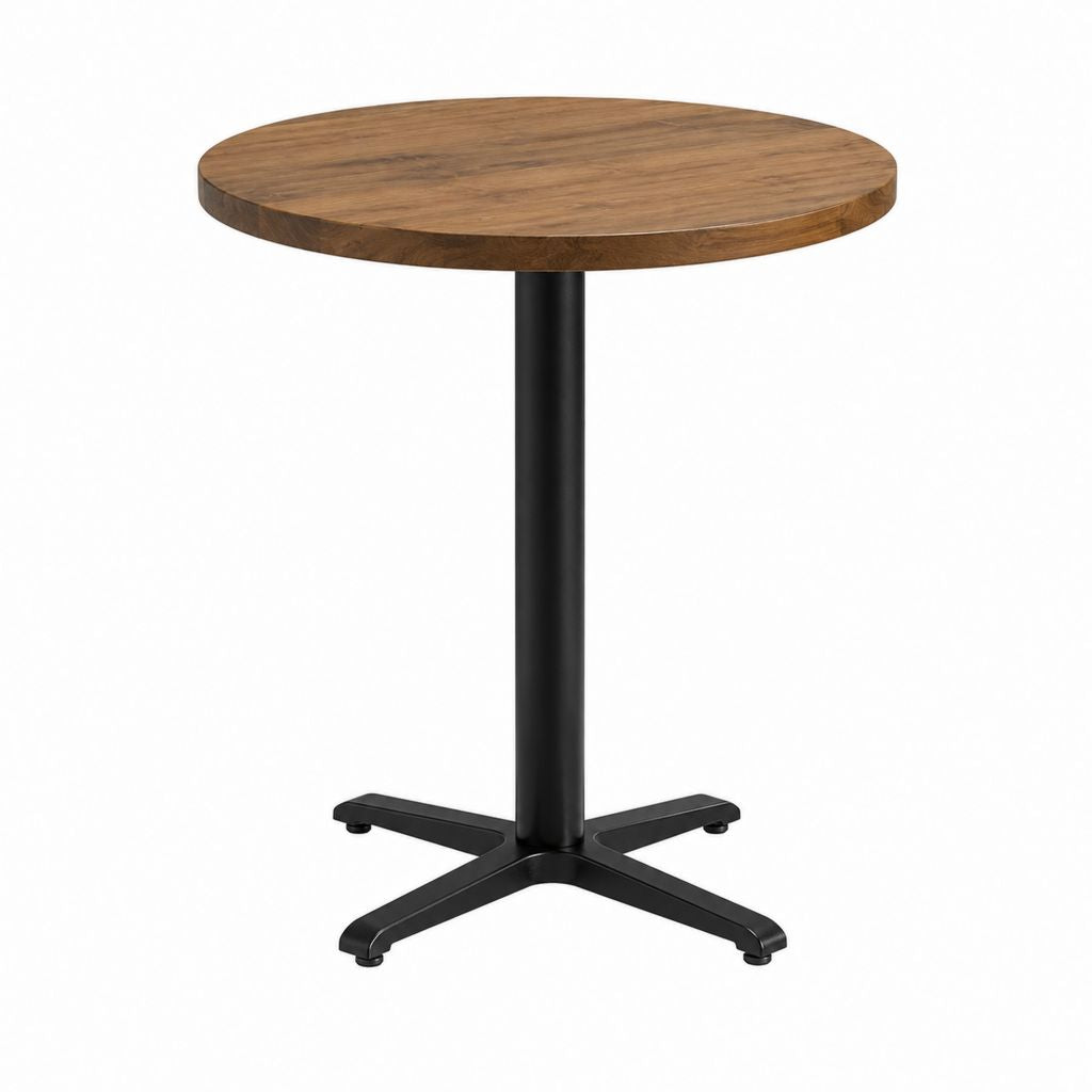 Table à manger ronde marron en bois massif et acier noir Ø 80 cm x H 75 cm