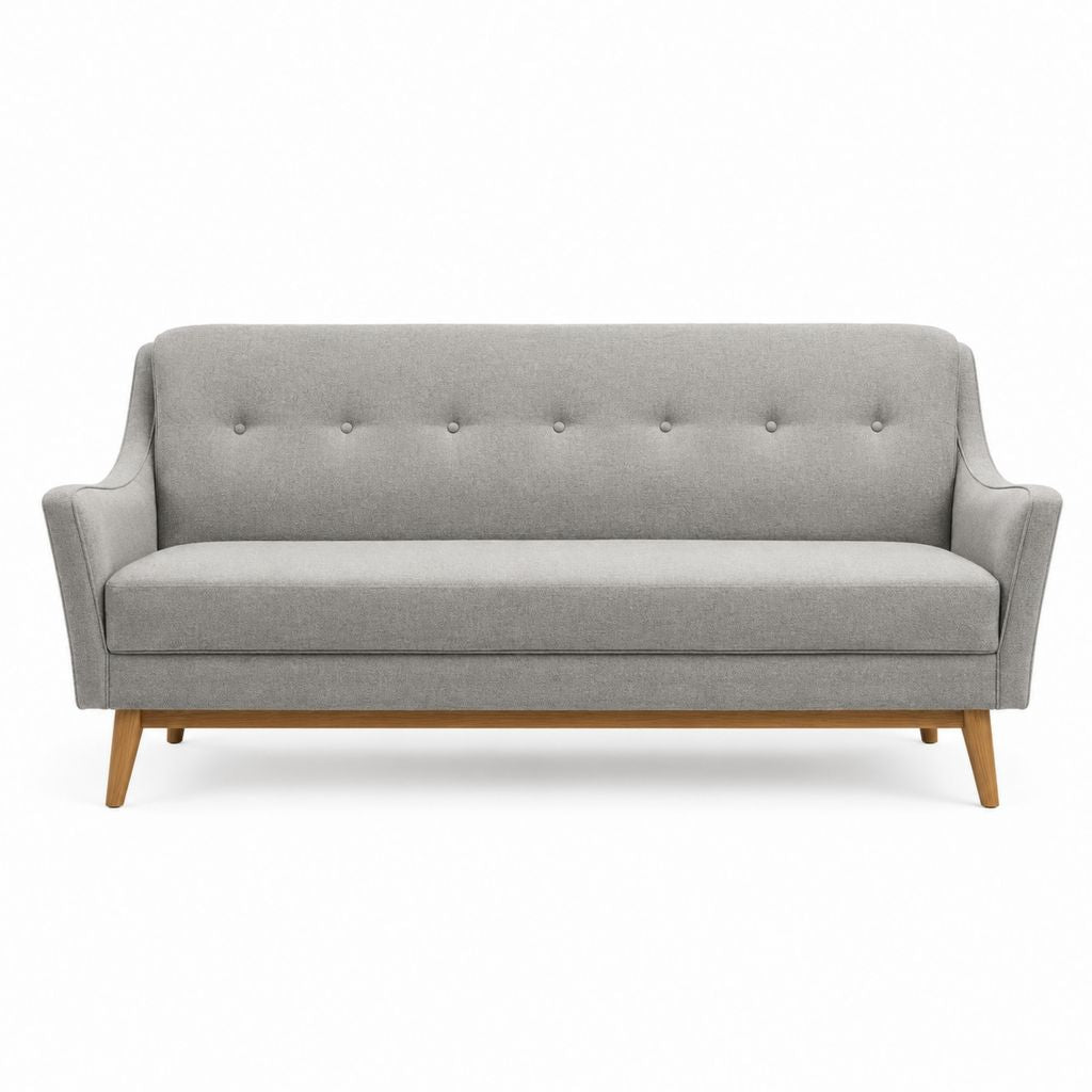 Canapé 3 places droit gris en polyester avec pieds en bois massif 180 x 80 x 85 cm