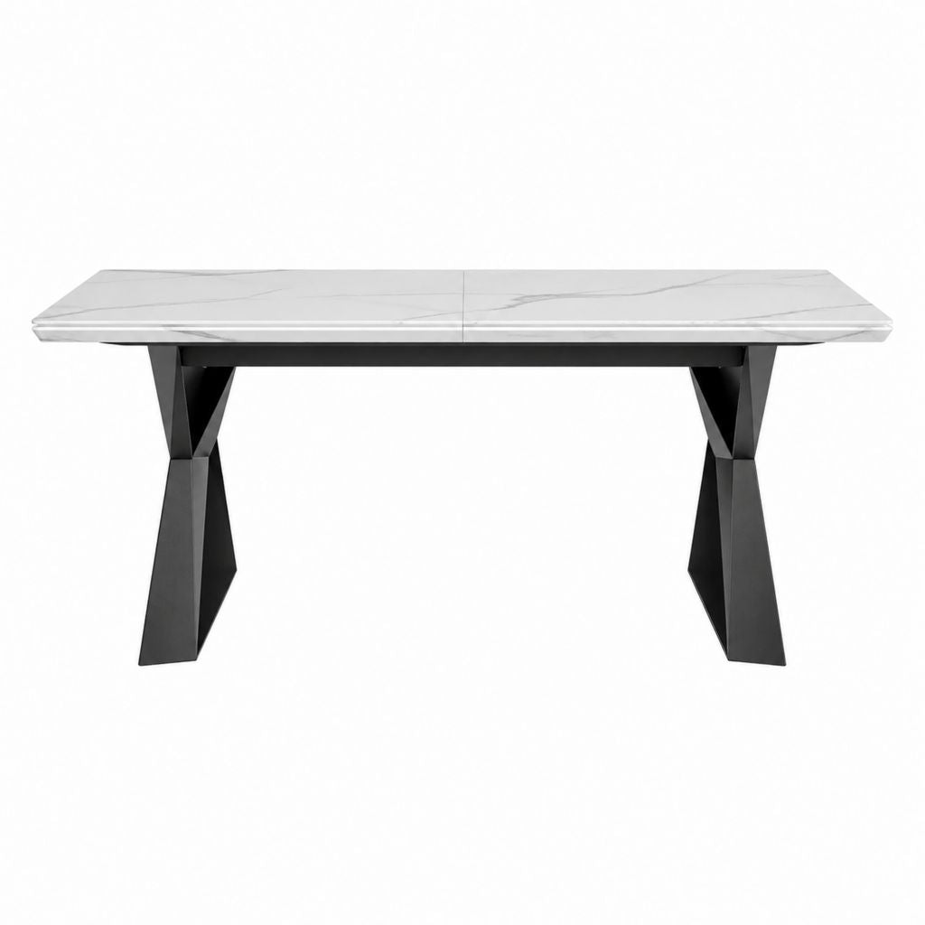 Table à manger rectangulaire blanc et noir plateau en céramique pieds en acier 180 x 90 x 76 cm
