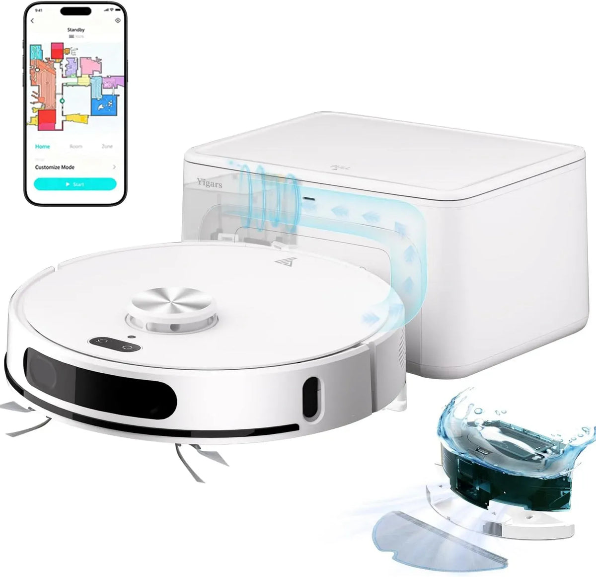 Robot aspirateur 220min, blanc, Connecté par Alexa/APP pour Sols Durs, 70 Jours Vidage Automatique