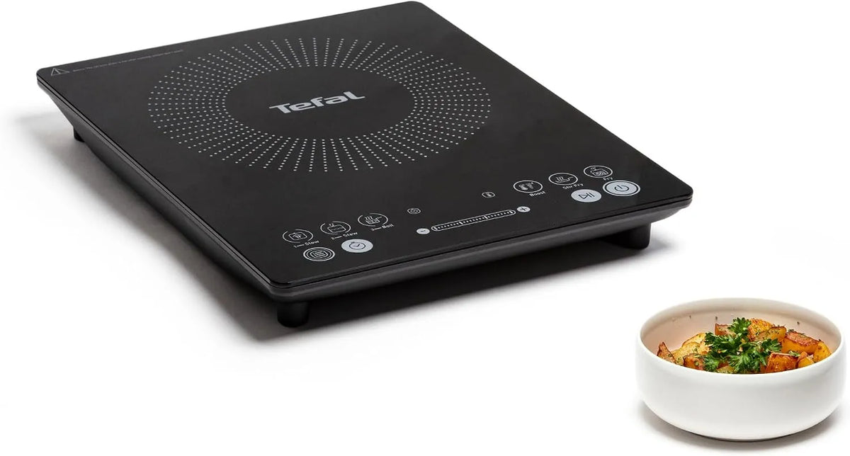 Tefal Plaque à induction, 26 cm, 2100 W, 6 programmes, table de cuisson à induction, minuteur, portable, étroit, noir, Minuterie 180 mn, 45 mm