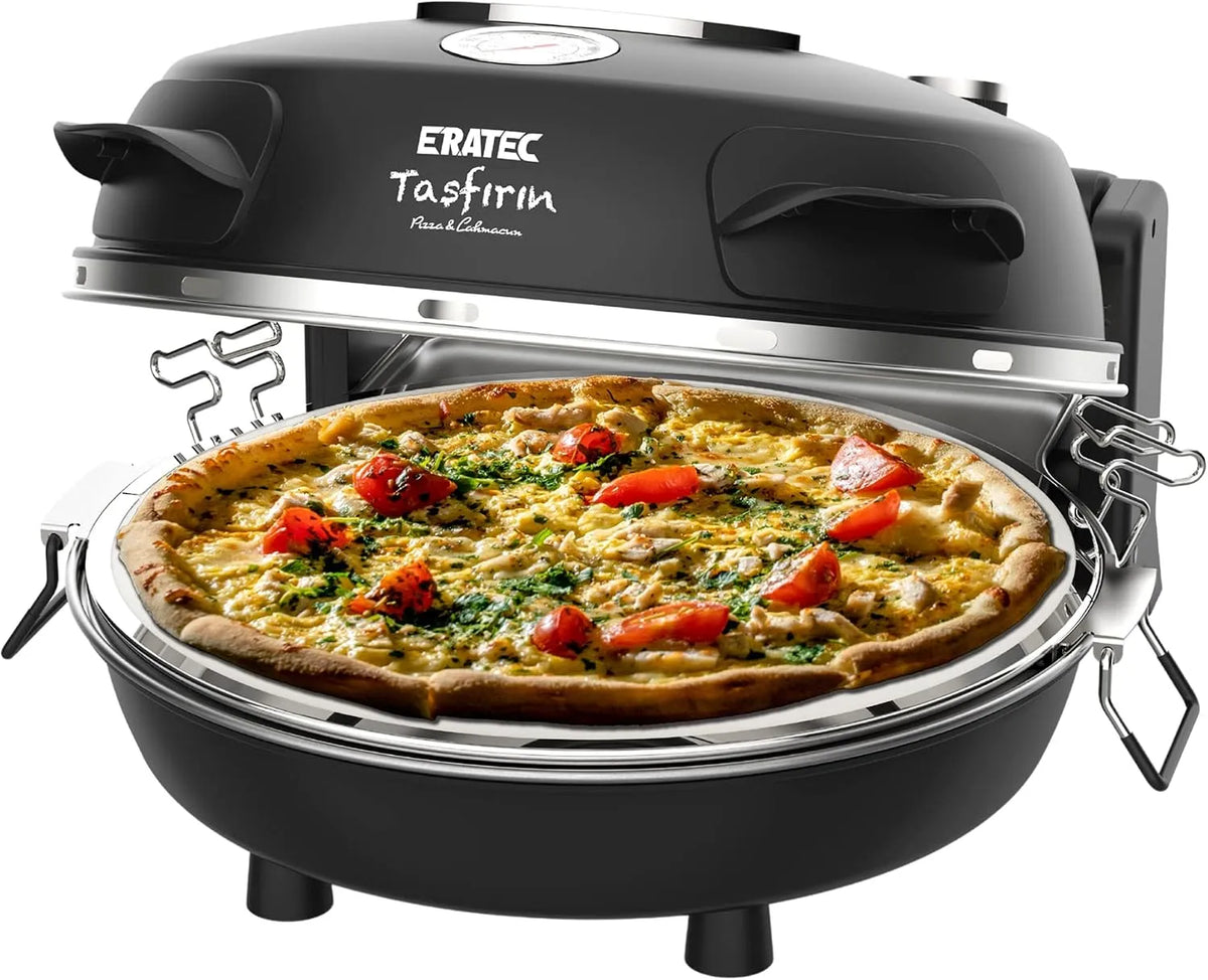 Four électrique à pizza PM-27, compact, 2 zones de température, Desserts et Plus Encore avec Pierres de Cuisson, ERATEC Mini Four à Pizza Électrique