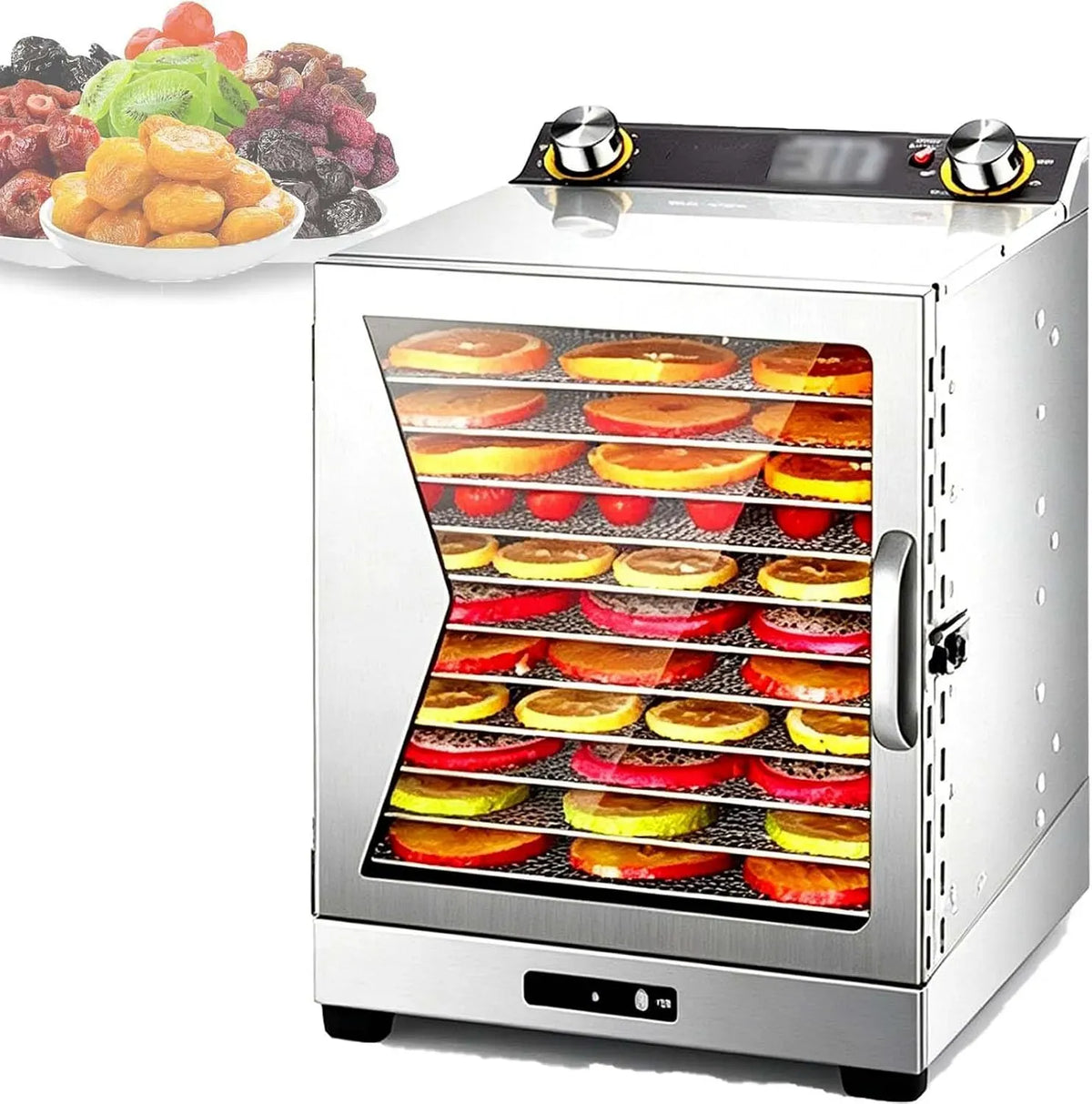W/800 Déshydrateur Alimentaire, Fruits, Séchage Uniforme À 360°, 6/8/12/18 Plateaux, 30 À 90 °C, 86 À 194 °F