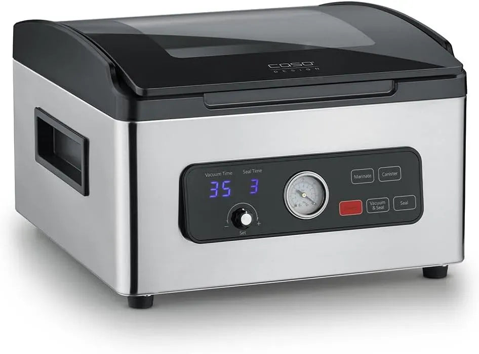 Caso Machine à vide, Pompe, 8 L, 70 l, professionnel, acier inoxydable, verre, pour aliments durs/mous/secs/liquides