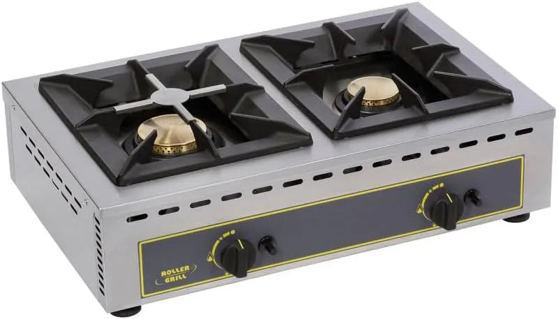 Produit 14 kW, Réchaud Gaz Professionnel 2 Feux Roller Grill, Plaques en Fonte