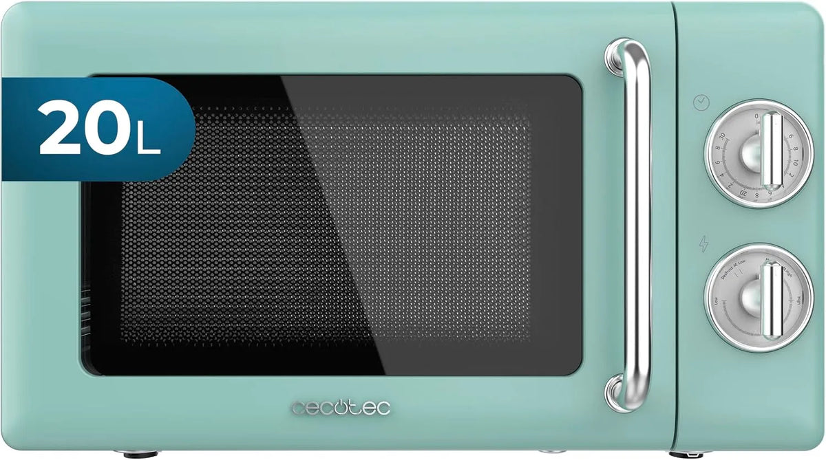 Cecotec Micro-ondes, 20 L, 700 W, minuteur, décongélation, acier inoxydable, four micro-ondes, vert, Minuterie 30 min, 6 Niveaux, Éclairage Intérieur