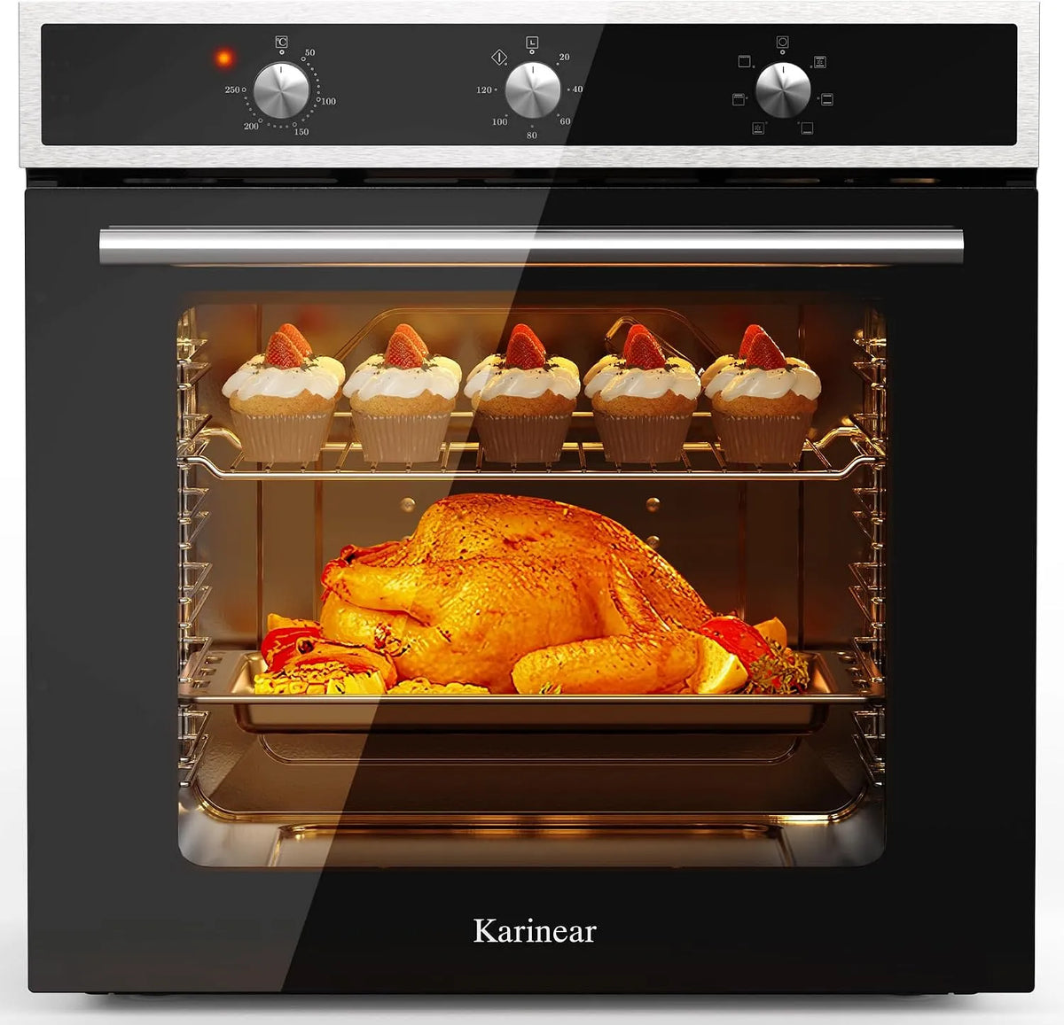 Four électrique, 60 cm, 60 L, 2200 W, 6 programmes, 50 à 250 °C, encastrable, 240 V, 50-250 °C avec plaque en verre trempé, 220-240 V, avec prise