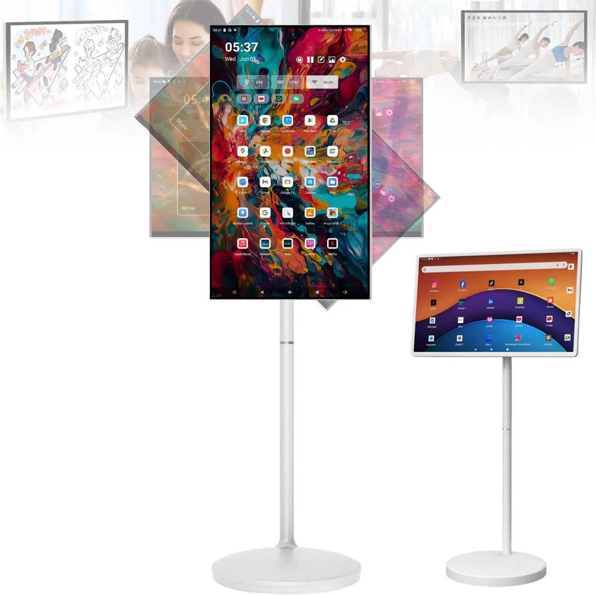 Smart TV 21.5in-4G64G, 21, 5 pouces, téléviseur, portable, roulettes de déplacement, tactile, Android OS, Full HD, 5', 24', 27', 32', support mobile