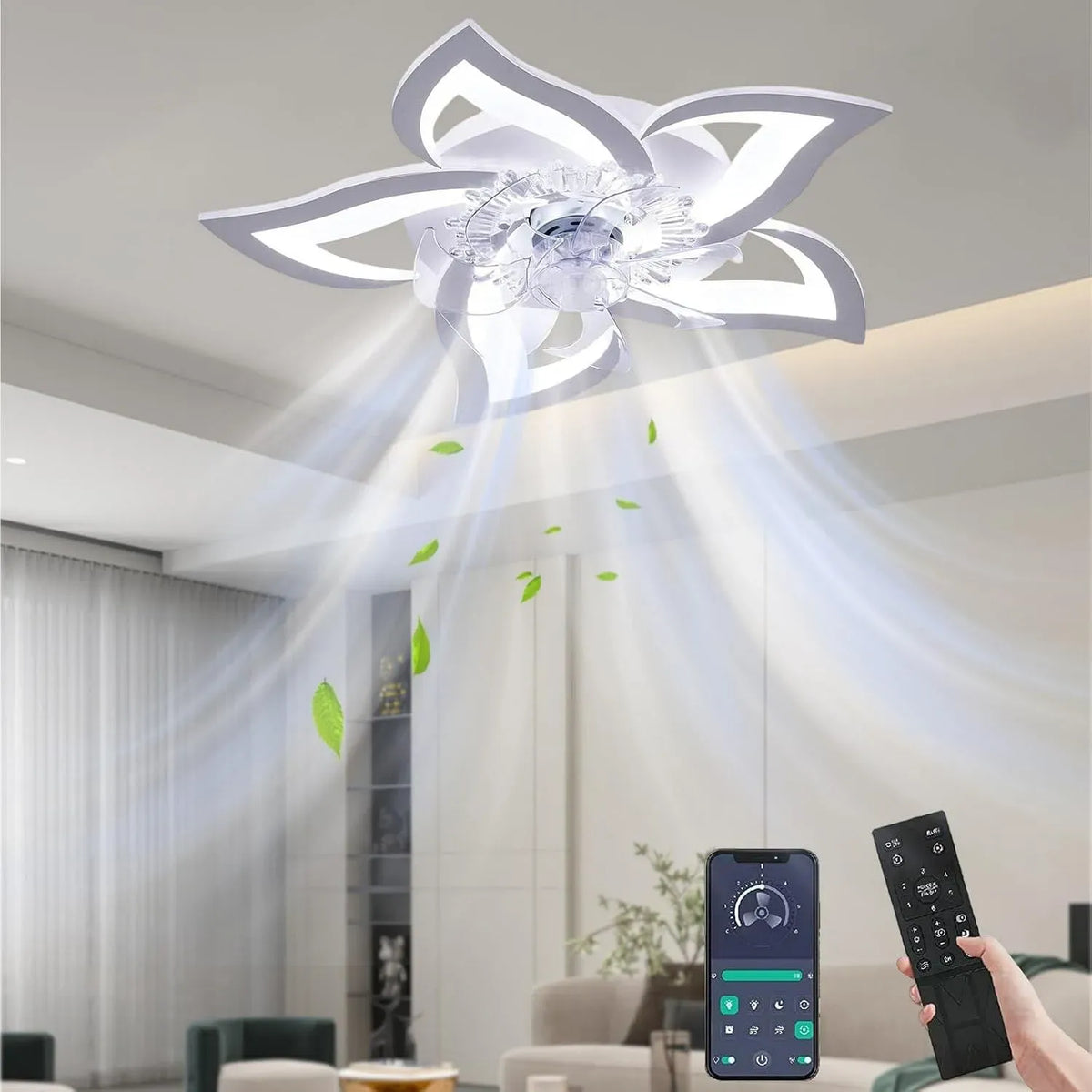 Ventilateur, 69CM, 50 W, minuteur, décoration de salon, silencieux, APP & Télécommande, Moteur DC Réversible, 6 Vitesses