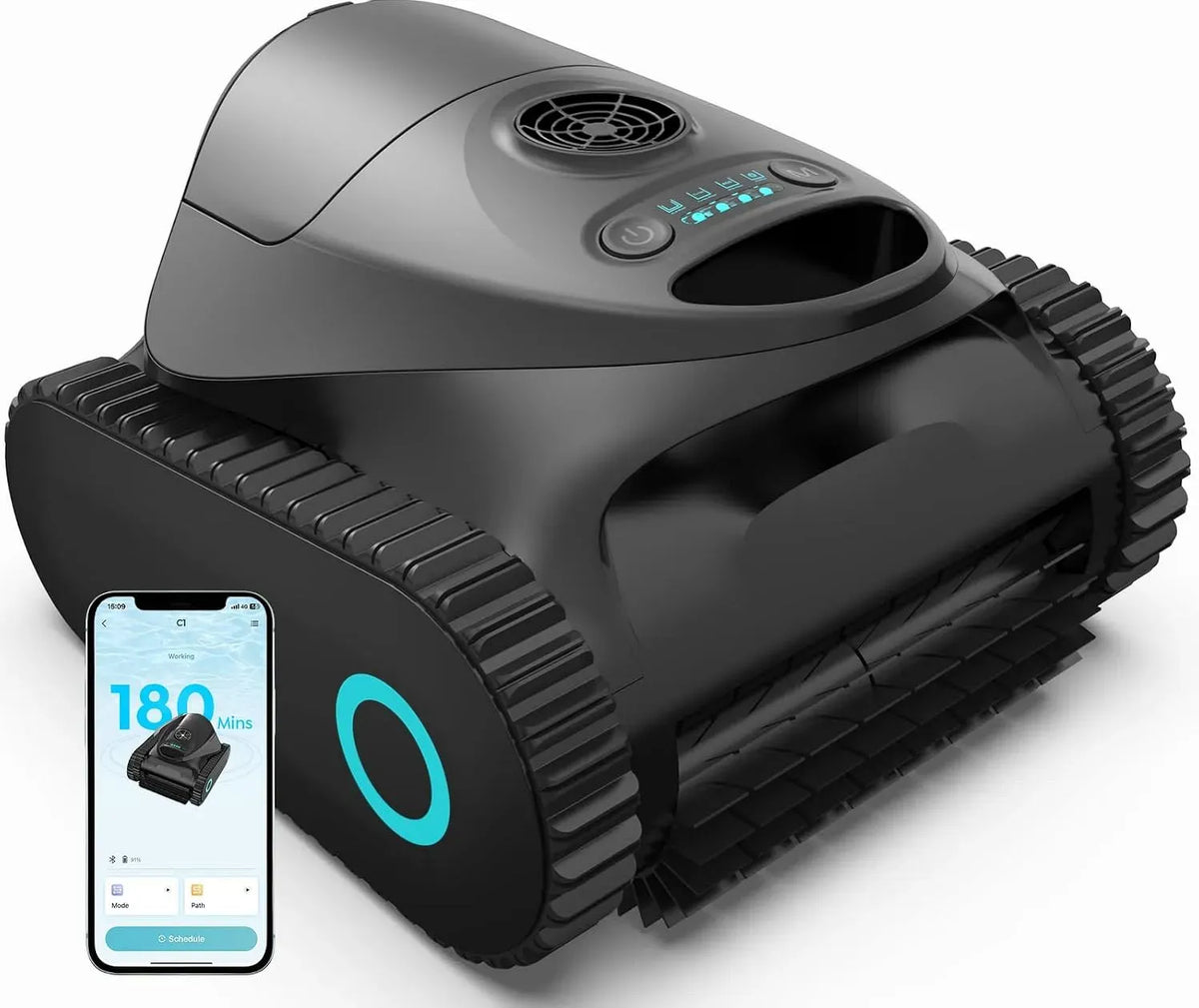 Aspirateur 180min, noir, C1 Robot de Piscine Fond et Parois, 7 Modes de Nettoyage, d'Autonomie