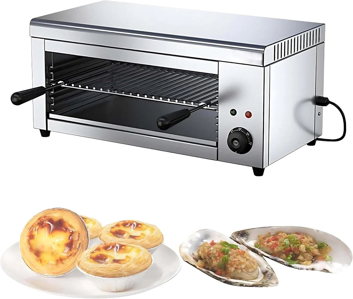 Four électrique, 2000 W, 50 à 300 °C, gril, professionnel, acier inoxydable, Récipient Collecteur