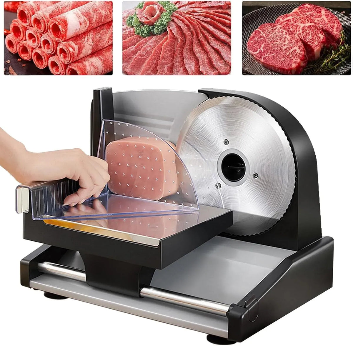 1-15mm Trancheuse Pour Viande, Trancheuse à viande électrique commerciale/domestique, Lame Amovible Amovibles En Acier Inoxydable De 7,5'', Réglage De