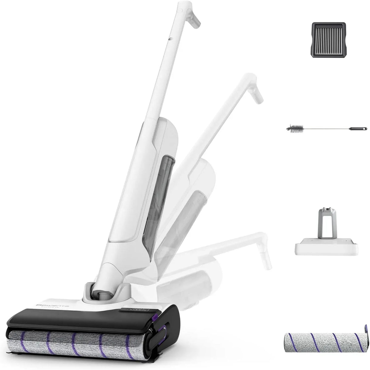 Rowenta Aspirateur, blanc, Autonomie de 60 minutes, Nettoyage et séchage automatique 65°C, X-Clean 10