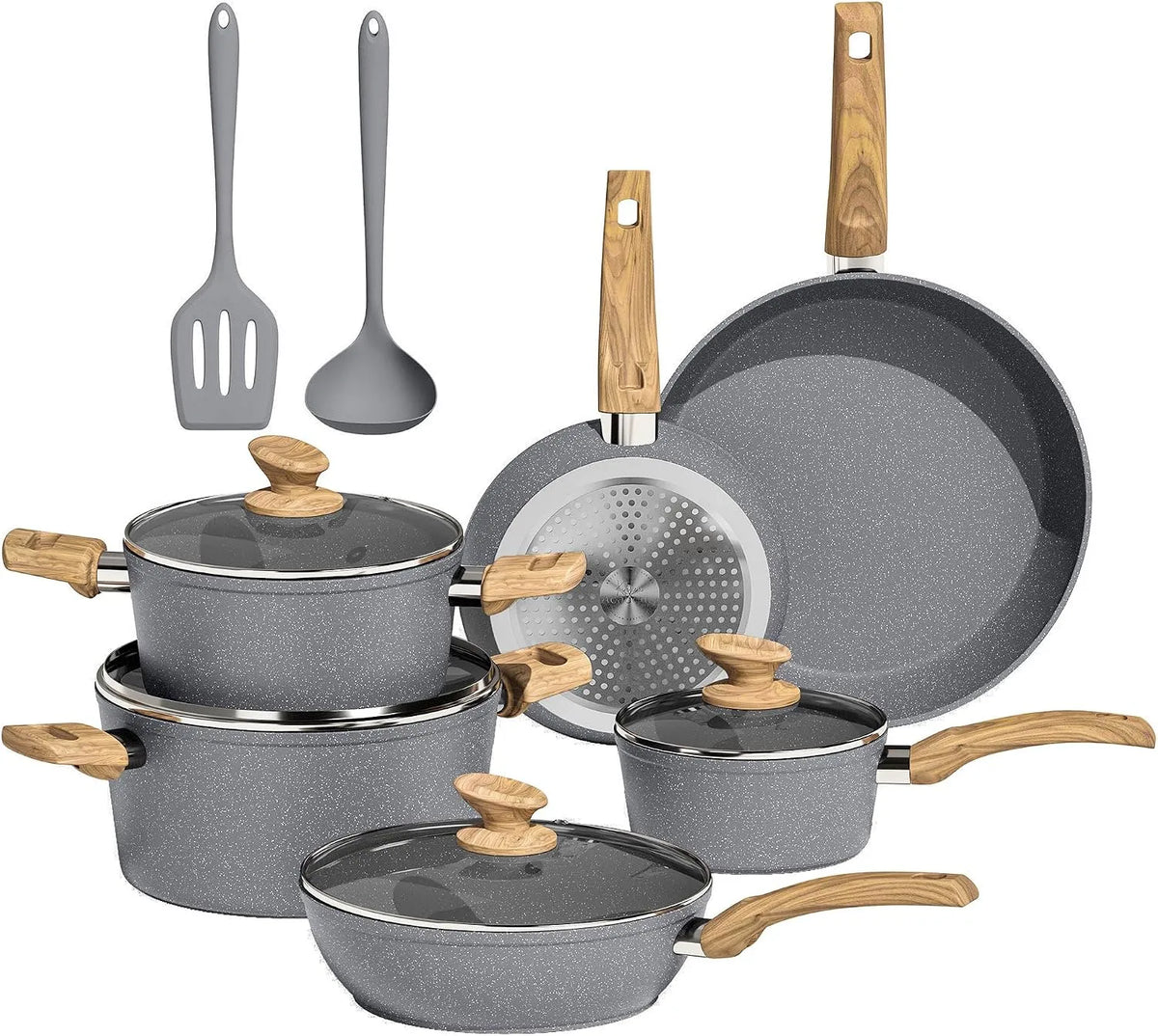 Ustensile de cuisson, gris, ustensile de cuisine, Kitchen Academy Lot de 12 Casseroles et Poêles