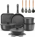 Batterie, batterie de casseroles et poêles, 21 Pièces, gris, Cuisine Induction Antiadhésive, YASHE