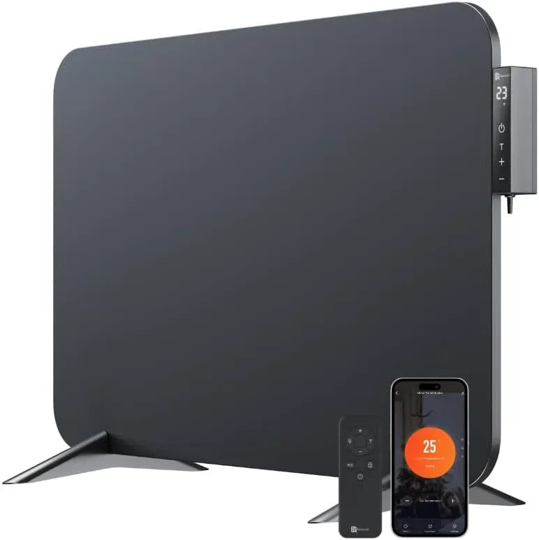 Thermostat intelligent, Wi-Fi, noir, comme chauffage mural ou appareil mobile sur pied, jusqu'à 10m², WIFI et App