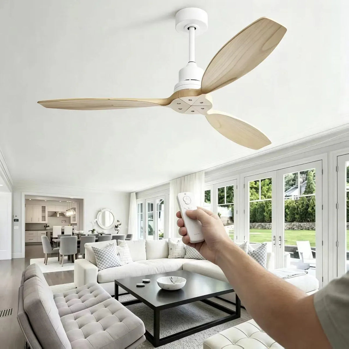 Ventilateur, 132 cm, décoration de salon, silencieux, Moteur DC Réversible 6 Vitesses