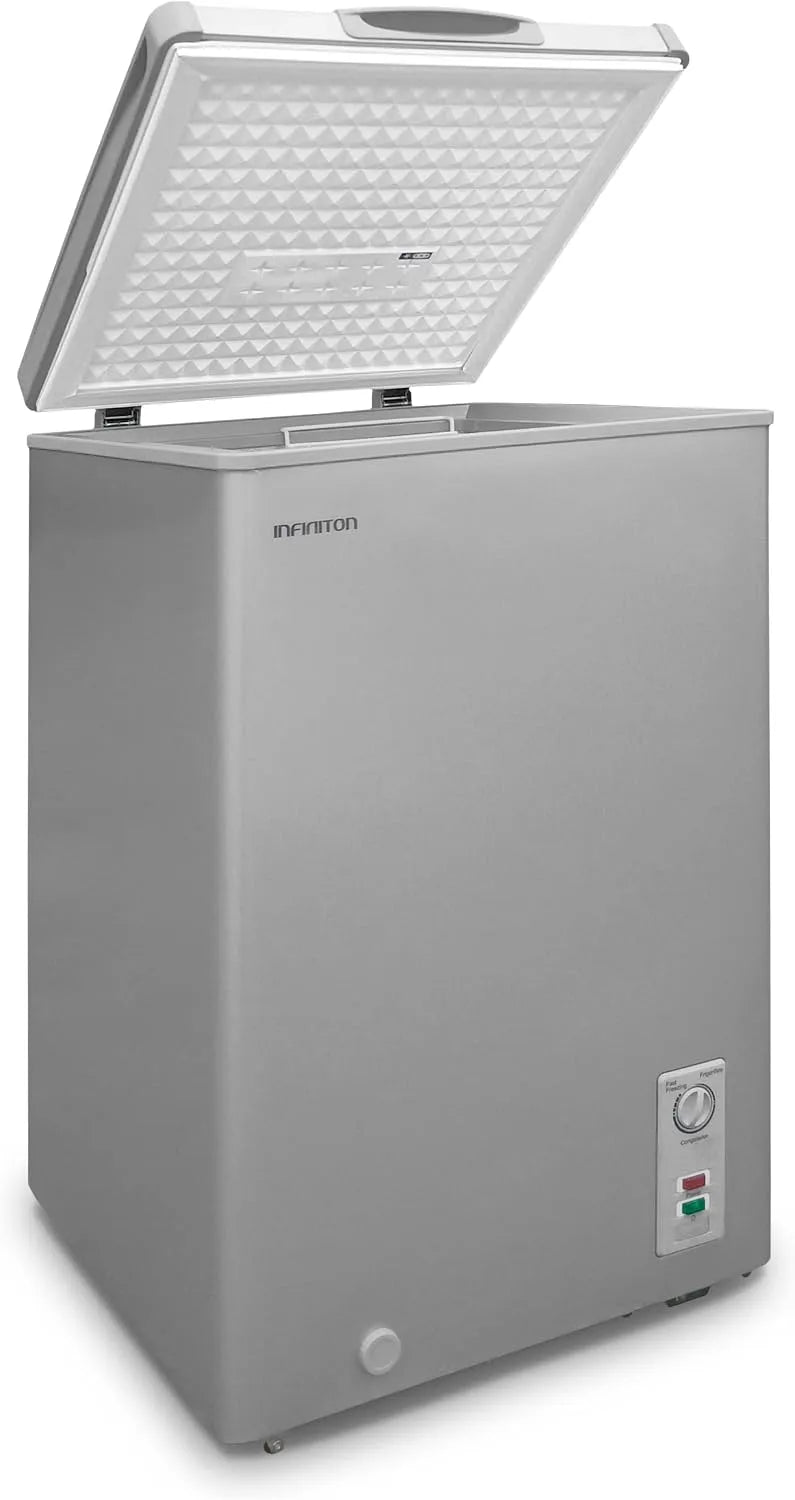 Congélateur, 142 L, Infiniton CH-15M, roulettes de déplacement, argenté, 142 litres, Silver, Dual System, Fast Freezing, avec panier auxiliaire et