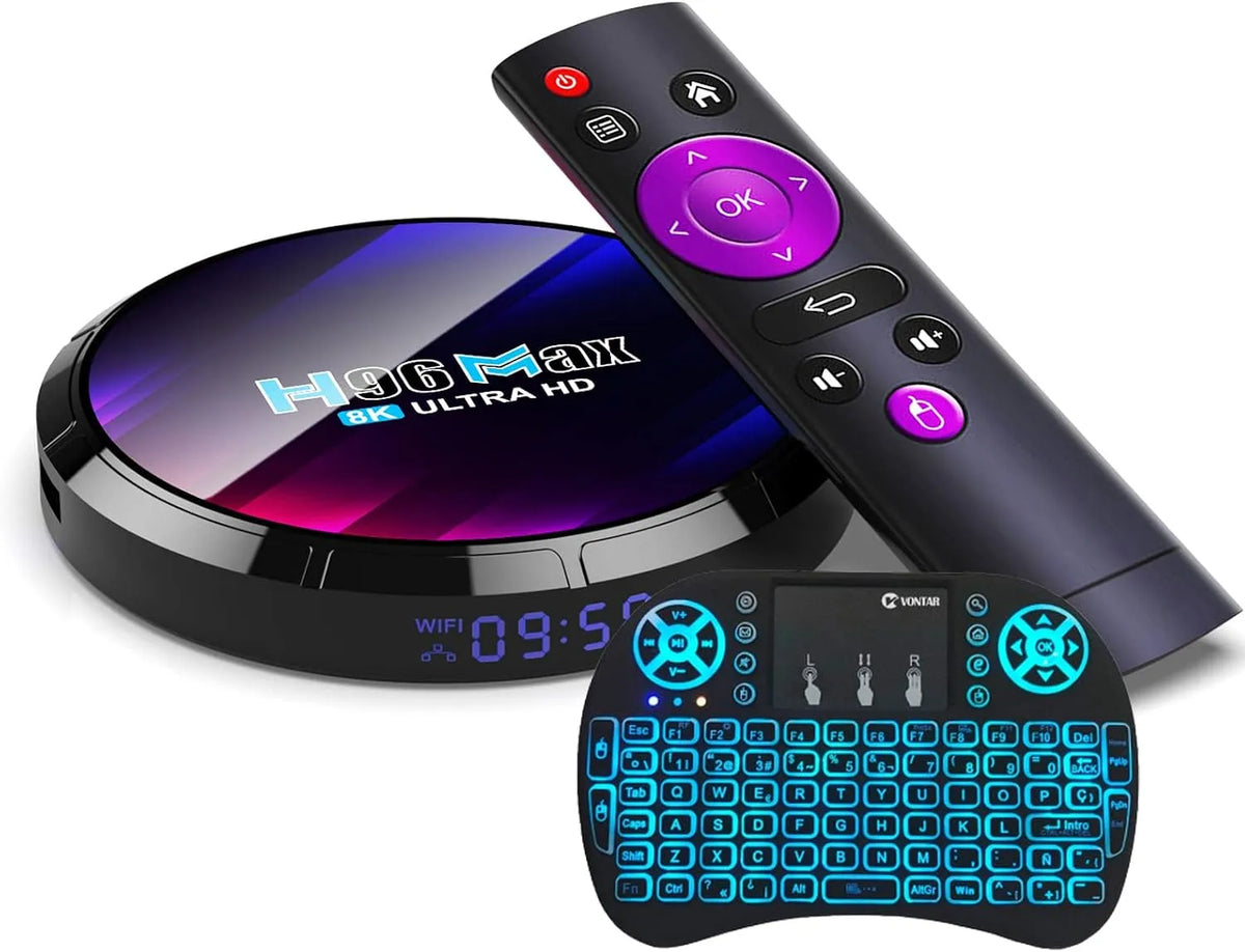Smart TV H96 2.4G, téléviseur, 4K UHD, HDR, USB, Wi-Fi, Android OS, Max 4 Go 64 Go WiFi 6 5, 2gb+16gb, 0 avec Mini Clavier Rétroéclairé