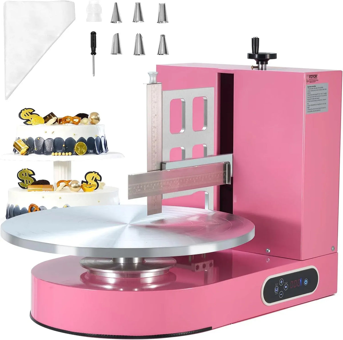 VEVOR Lisseur cheveux, 16 pouces, fer à lisser, pâtisserie, Vitesse de Rotation de 25 à 320 tr/min, Machine à Glacer les Gâteaux 4-16 pouces