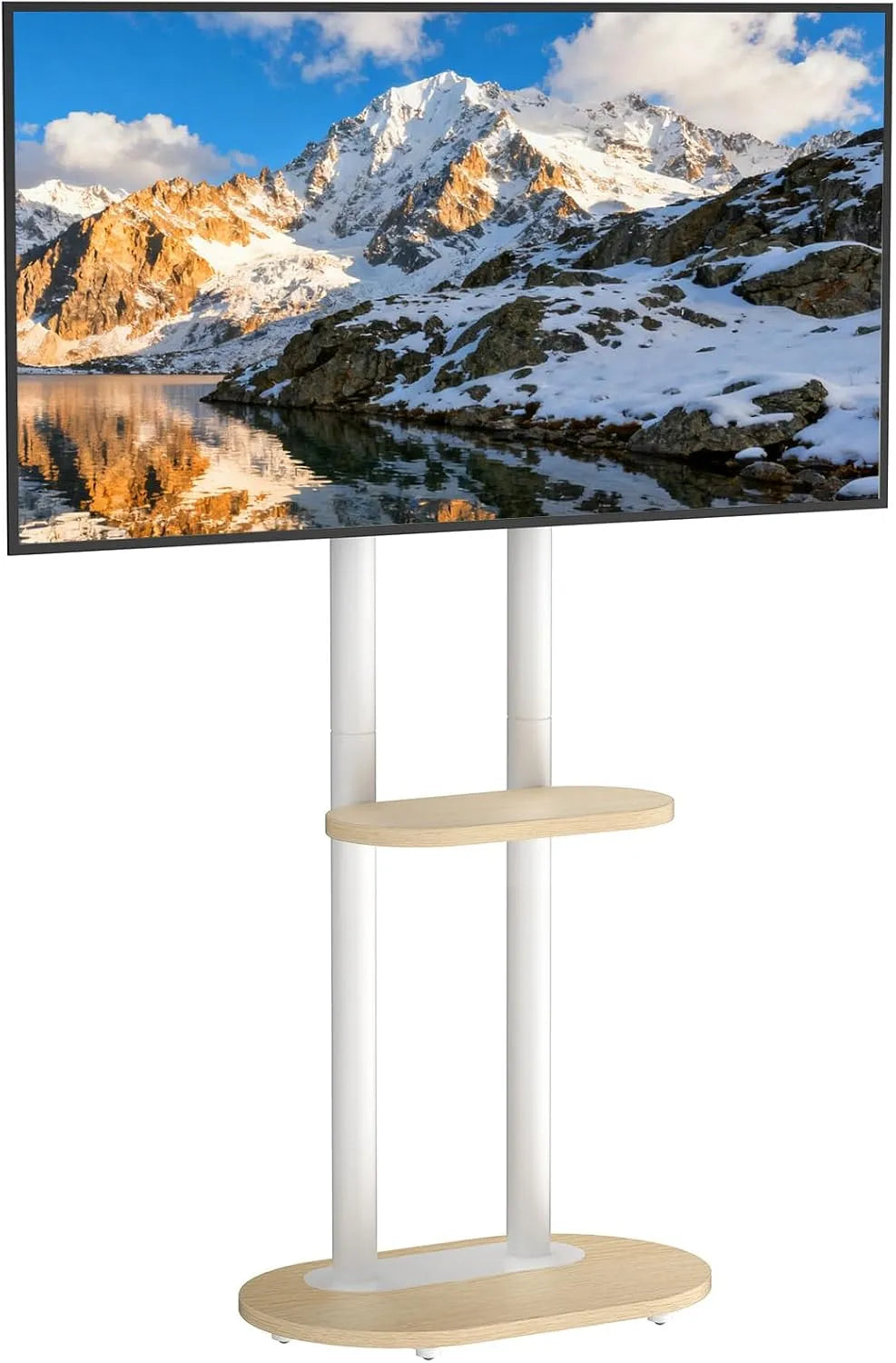 Meuble TV, roulettes de déplacement, décoration de salon, 75′′ avec roulettes Design Moderne Hauteur Réglable Étagère VESA 200×200 à 600×400 Charge 60