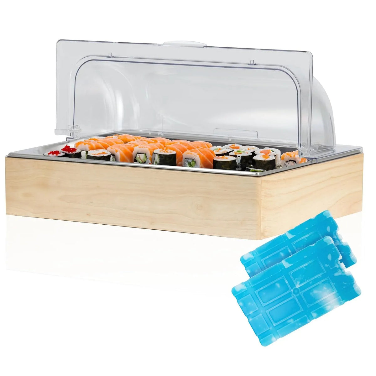 Produit 53 x 34 x 27 cm, Mahlzeit Plateau de service réfrigérant, Plaque de refroidissement GN 1, 1 avec couvercle, Système de bac isotherme avec bloc