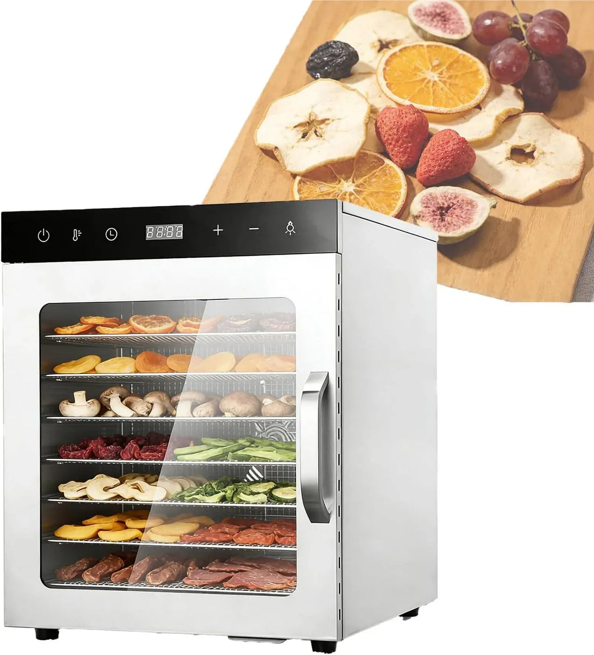 Déshydrateur Alimentaire pour usage professionnel 6/8/10/12 Plateaux INOX︱Utilisation Nuit︱Contrôle Précis 30 à 90°C Minuterie 30 Min à 24h︱pour
