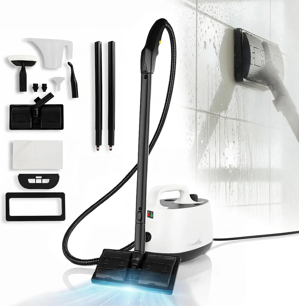 Nettoyeur vapeur, 30x15x25 cm, blanc, 13 Pièces, 7 Accessoires Inclus