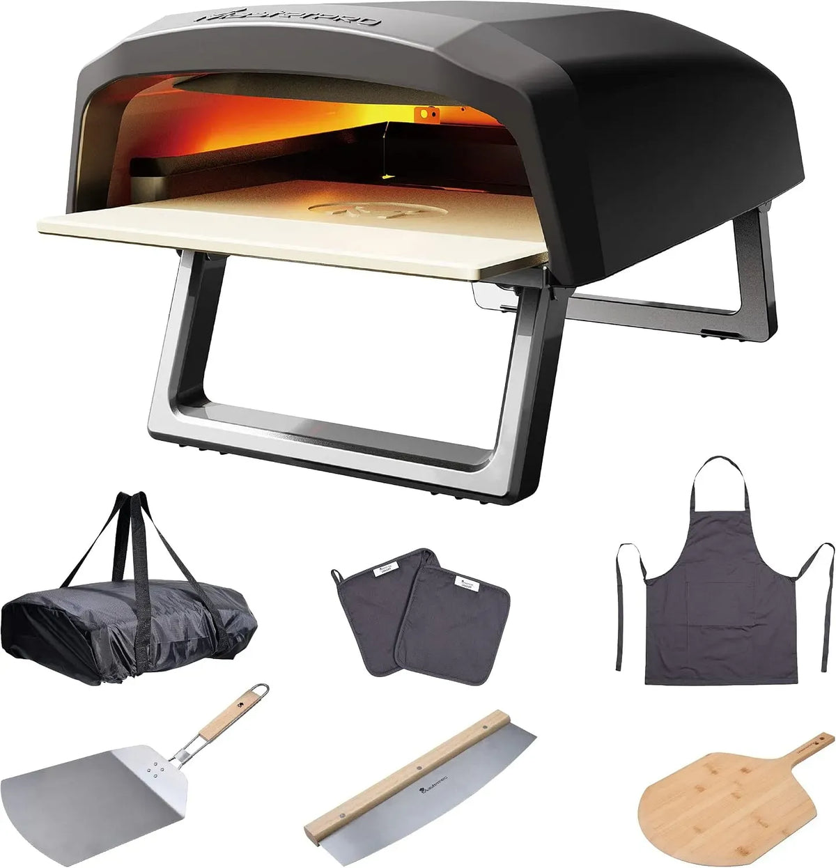 Four électrique à pizza, portable, Pizzas prêtes en 60 secondes, coupe-pizza et tablier inclus, Pelle à pizza