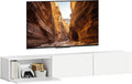 Meuble TV, 82 pouces, décoration de salon, blanc, 3 Portes Rabattables, Banc TV Flottant, Charnières à Fermeture Douce, Chambre