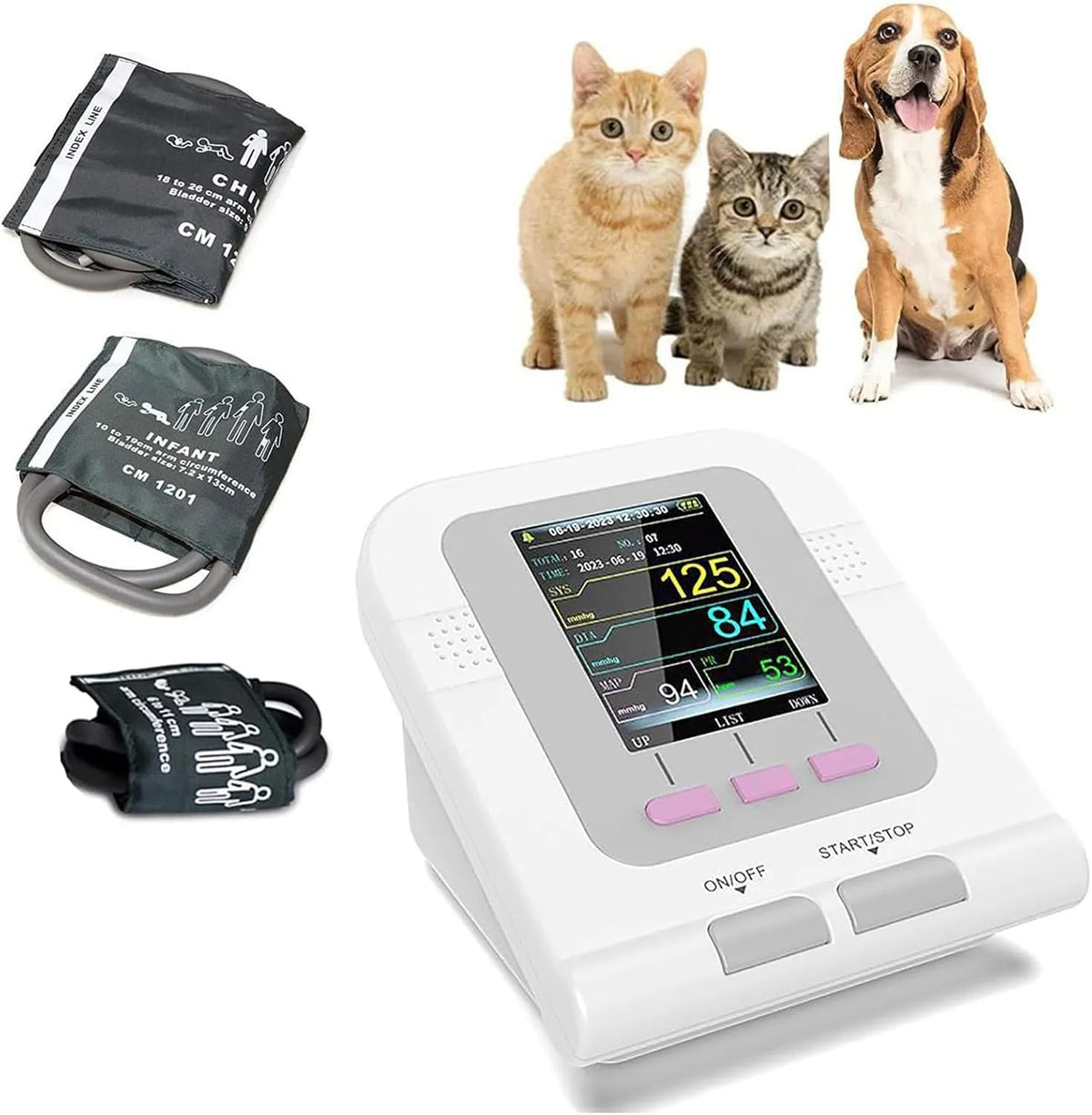 Pour Chiens, Écran Lcd 2,8 Pouces, Tensiomètre Vétérinaire Numérique Avec Brassard, 3 Brassards Inclus, Mémoire De 100 Mesures, Chats Et Autres