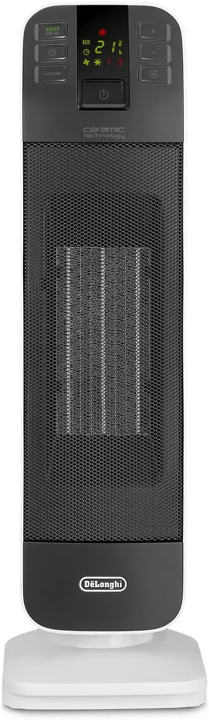 De'Longhi HFX65V20 24H Radiateur électrique, minuteur, silencieux, blanc, 2 niveaux de puissance