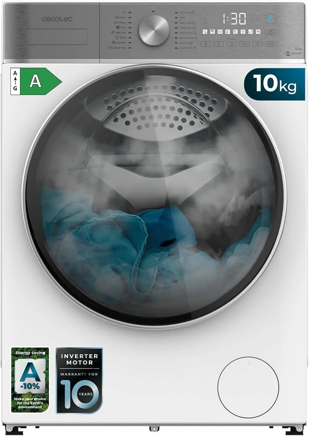 Cecotec Bolero DressCode 7150 Lave-linge, 12 programmes, 7 kg, classe énergétique A, verrouillage, Inverter, Steam Max, 1400 tr, Inverter Plus