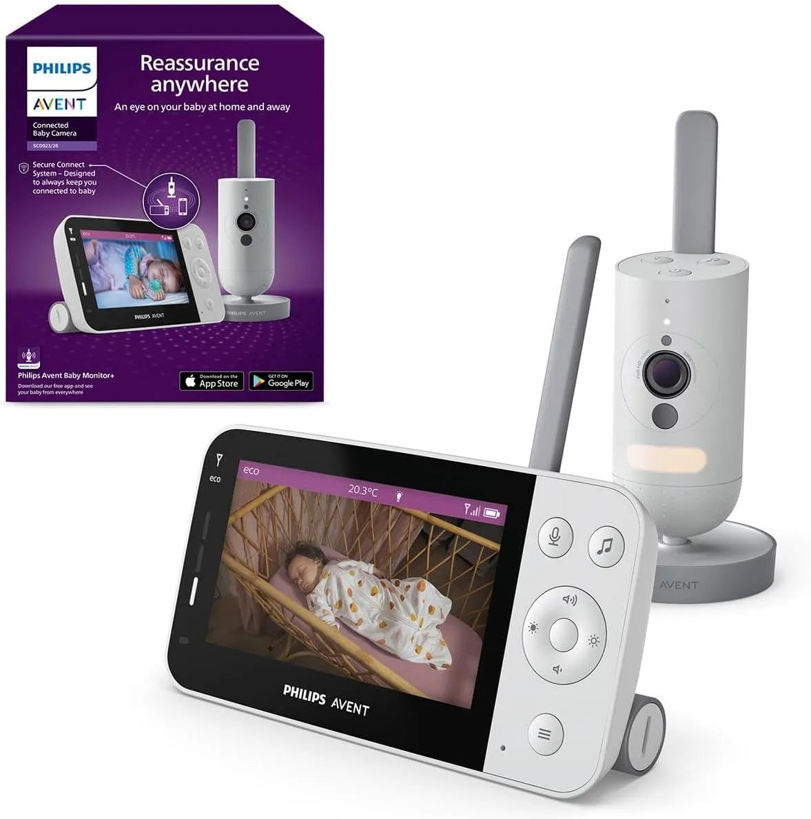 Philips 1080p SCD923/26 Babyphone, caméra, moniteur vidéo pour bébé, Full HD, dalle IPS