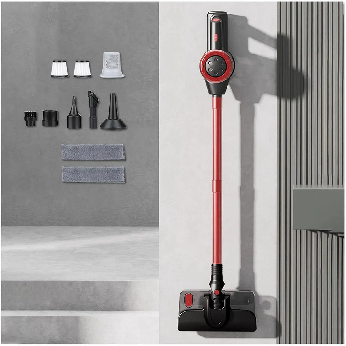 Aspirateur, vapeur, rouge, appareil électrique d'aspiration, Balai Aspirateur Laveur 5 en 1 Compact