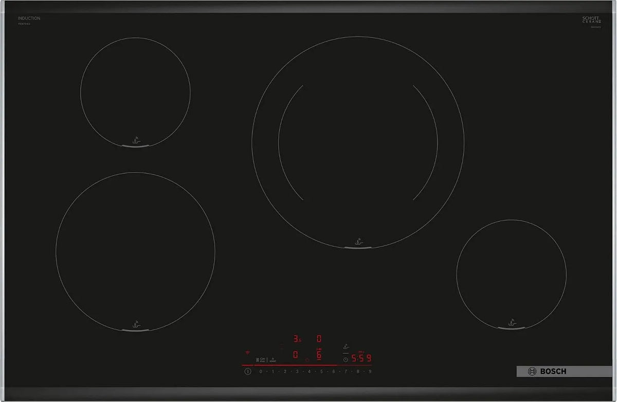 Bosch PIE875HC1E Plaque à induction, 80 cm, 4 foyers, table de cuisson à induction, Home Connect, noir, série 6, 4 zones de cuisson, Electronique
