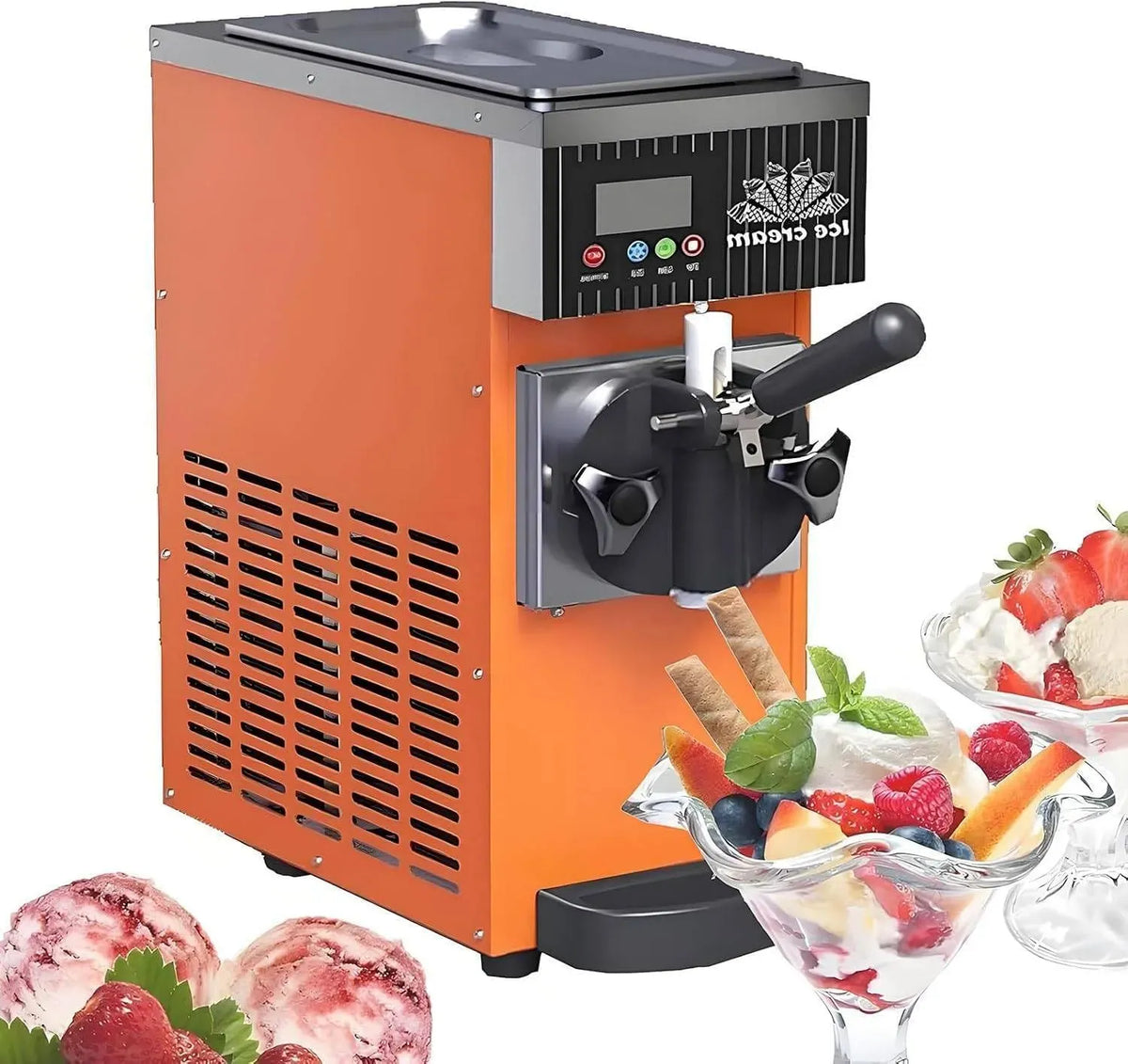 Machine à Glace, machine à glace et sorbet, 3,5 L, 450 W, professionnel, restaurant, pour Restaurants et Snacks. Orange