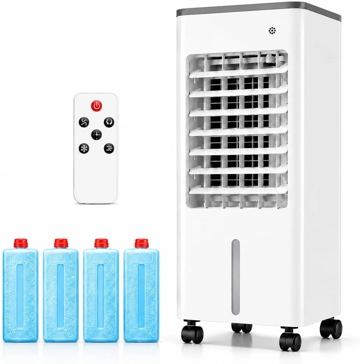 Climatiseur 2-8h, 6 L, classe énergétique E, tactile, minuteur, oscillation, grand réservoir, Climatiseur Mobile 4 en 1, 4 blocs réfrigérants