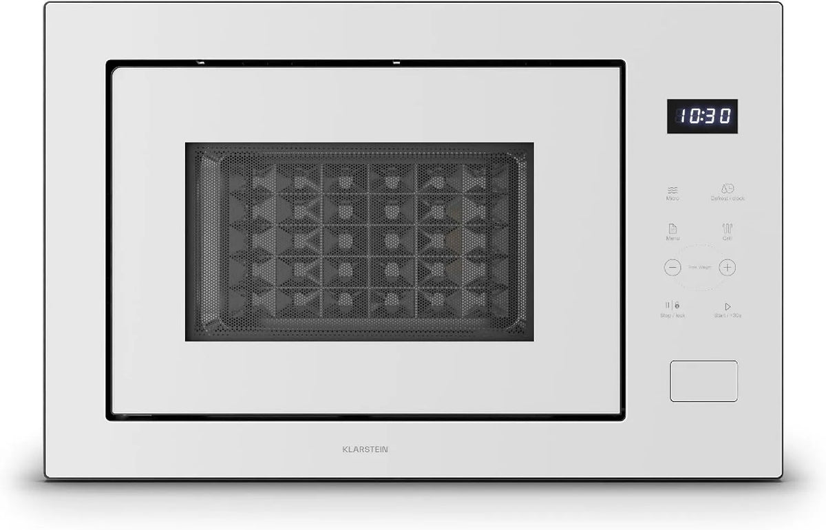 Klarstein Micro-ondes, 31, 5cm, 25 L, 850/1200 W, 8 programmes, tactile, encastrable, gril, acier inoxydable, four micro-ondes, blanc, 1200W Grill