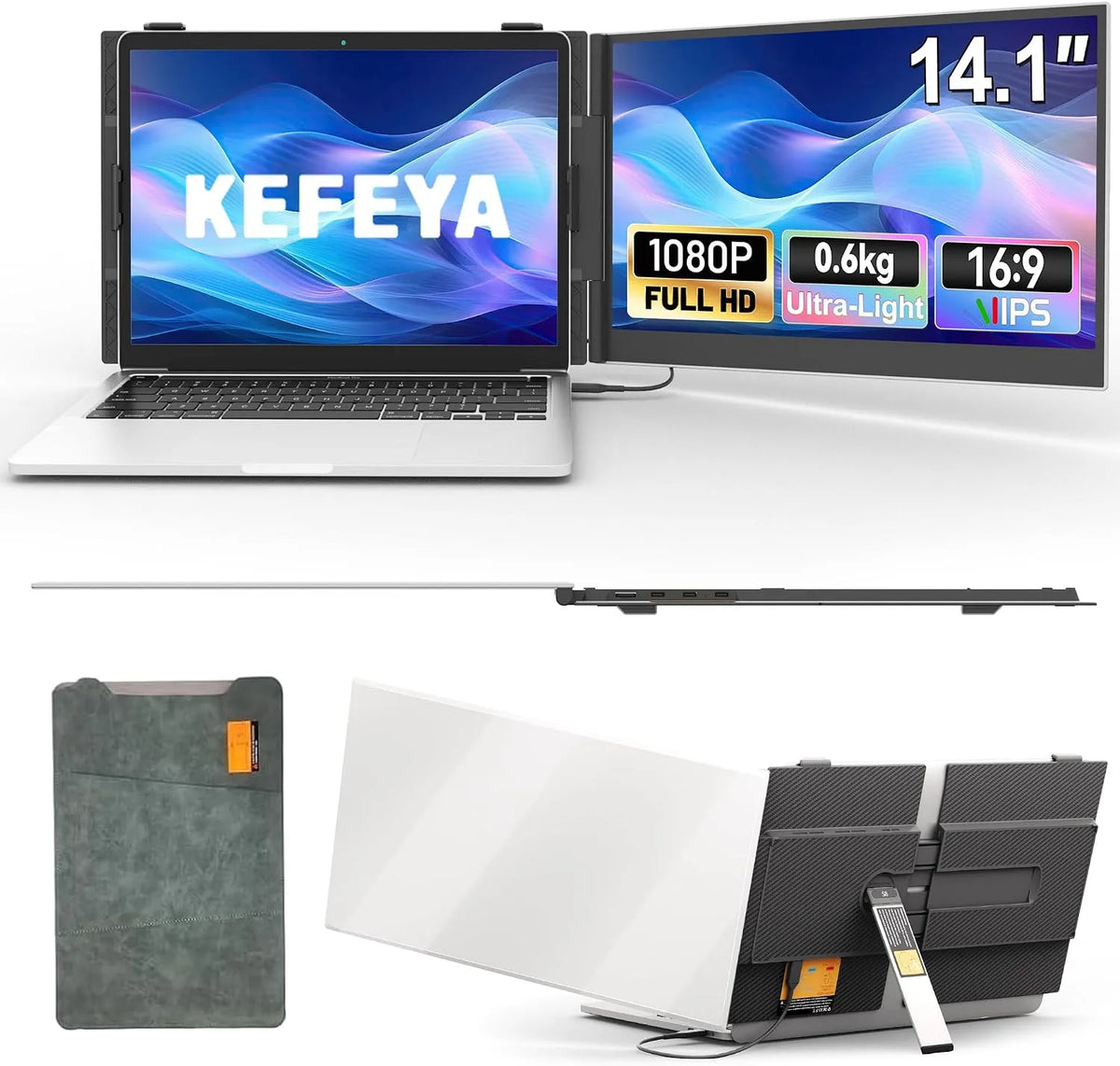Moniteur 1080P, 14, 1 pouces, portable, Full HD, professionnel, écran PC, Design ultra-léger avec support pivot amélioré, télétravail et productivité